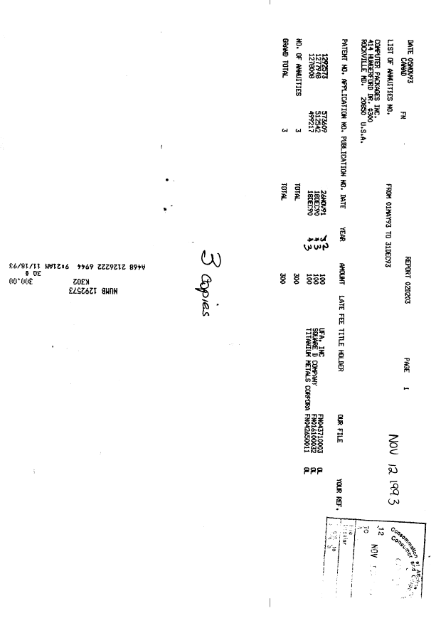 Document de brevet canadien 1292573. Taxes 19931112. Image 1 de 1