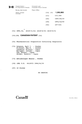 Document de brevet canadien 1292693. Page couverture 19921230. Image 1 de 1