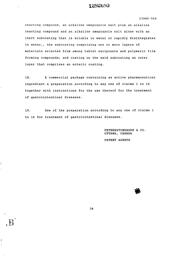 Canadian Patent Document 1292693. Claims 19931030. Image 4 of 4