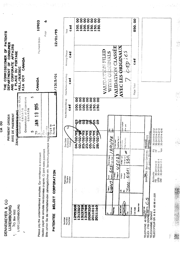Document de brevet canadien 1295308. Taxes 19950119. Image 1 de 1