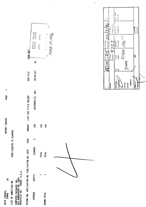 Canadian Patent Document 1299252. Fees 19960319. Image 1 of 1