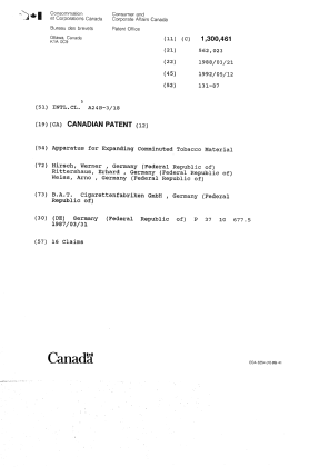 Canadian Patent Document 1300461. Cover Page 19931030. Image 1 of 1