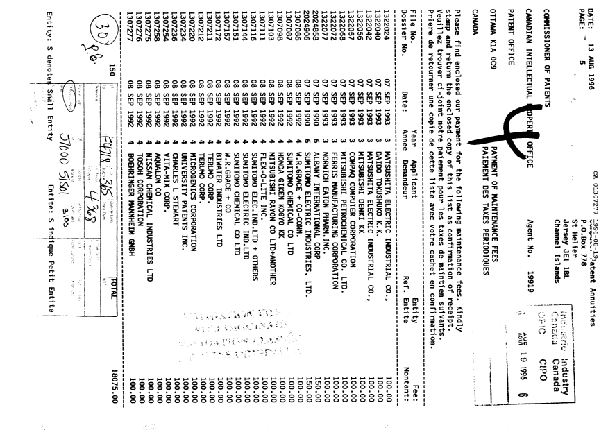 Canadian Patent Document 1307277. Fees 19960819. Image 1 of 1