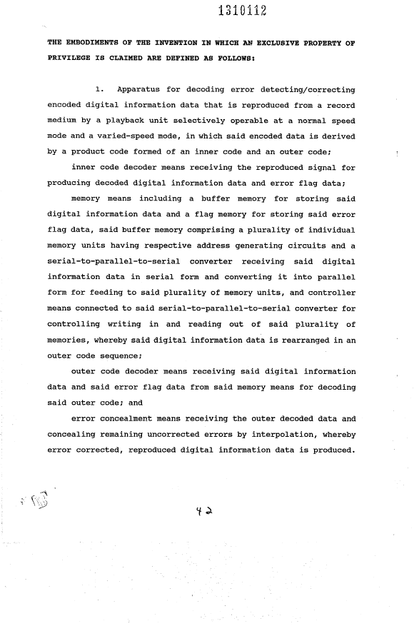 Document de brevet canadien 1310112. Revendications 19931115. Image 1 de 5