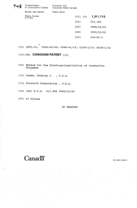 Canadian Patent Document 1311715. Cover Page 19931109. Image 1 of 1