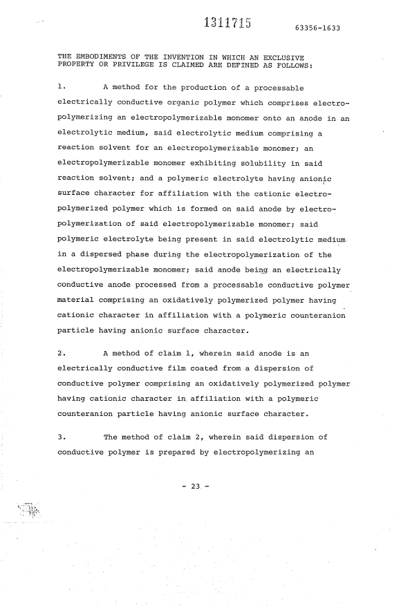 Document de brevet canadien 1311715. Revendications 19931109. Image 1 de 4