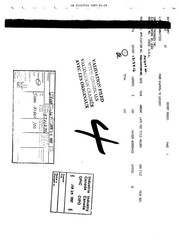 Canadian Patent Document 1313716. Fees 19970129. Image 1 of 1