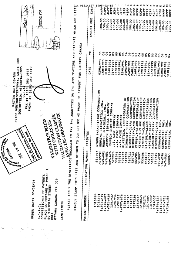 Document de brevet canadien 1314657. Taxes 19950215. Image 1 de 1