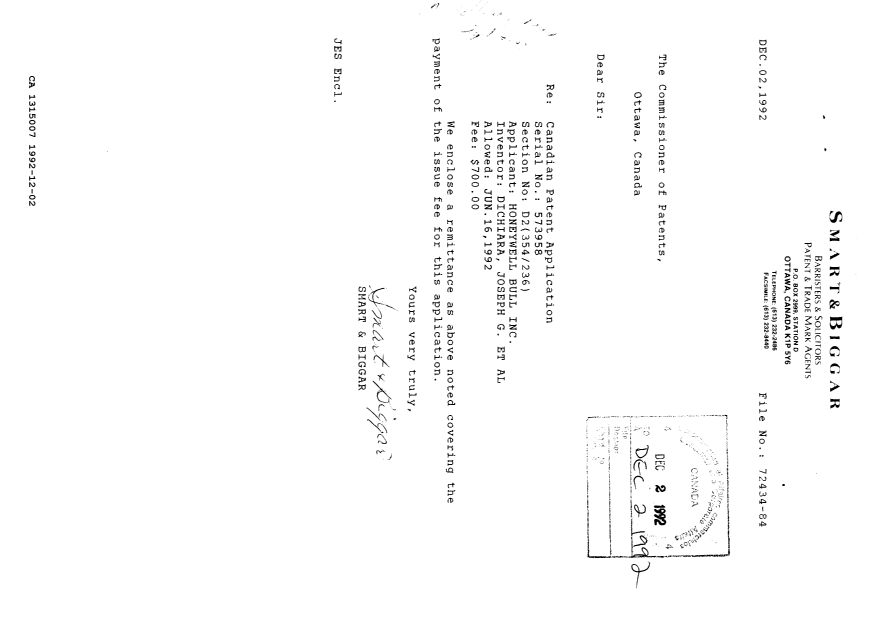 Canadian Patent Document 1315007. PCT Correspondence 19921202. Image 1 of 1