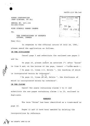 Canadian Patent Document 1318971. Prosecution Correspondence 19911118. Image 1 of 2