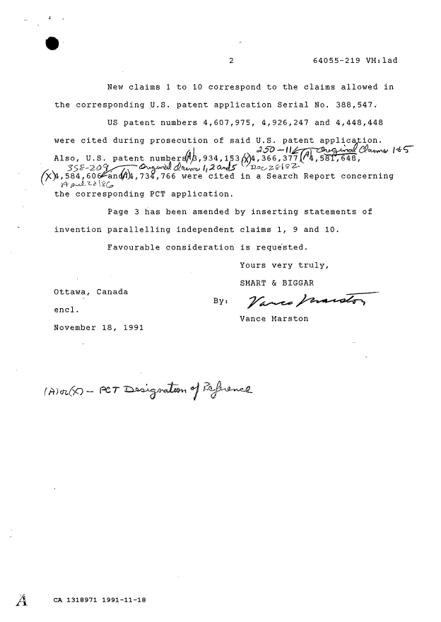 Canadian Patent Document 1318971. Prosecution Correspondence 19911118. Image 2 of 2