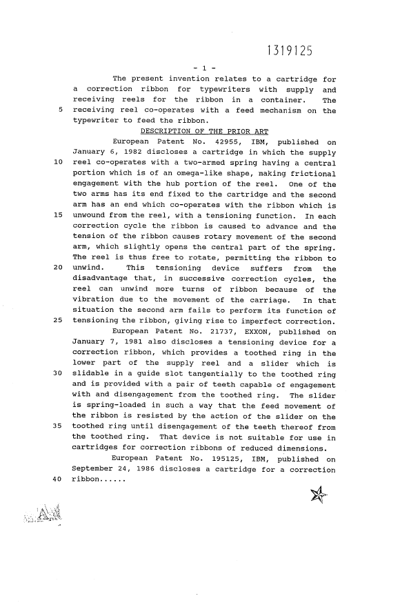 Canadian Patent Document 1319125. Description 19931118. Image 1 of 11