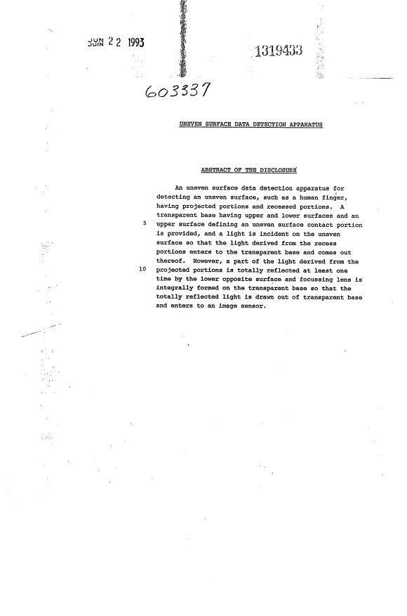 Canadian Patent Document 1319433. Abstract 19931117. Image 1 of 1