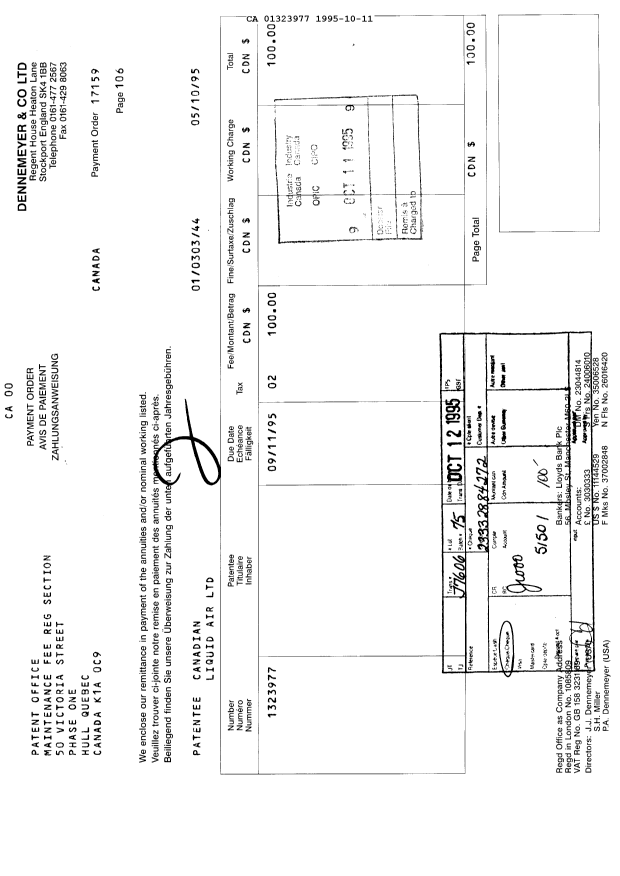 Document de brevet canadien 1323977. Taxes 19951011. Image 1 de 1