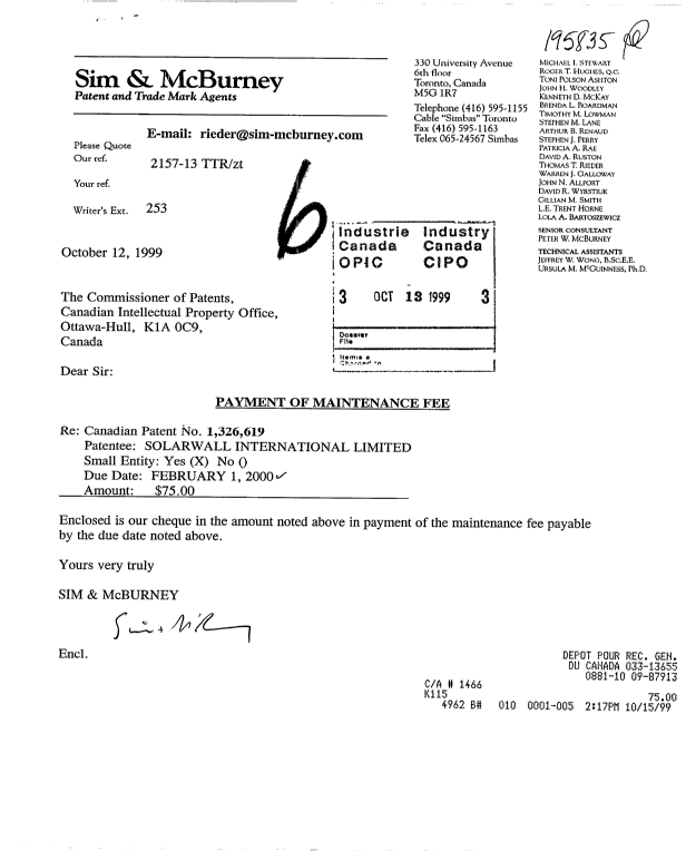 Document de brevet canadien 1326619. Taxes 19981213. Image 1 de 1