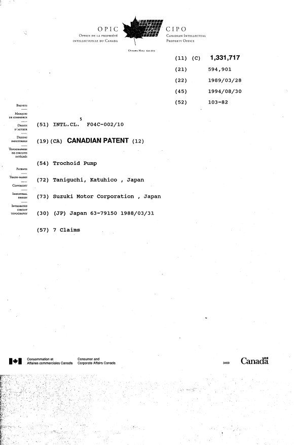 Document de brevet canadien 1331717. Page couverture 19950830. Image 1 de 1