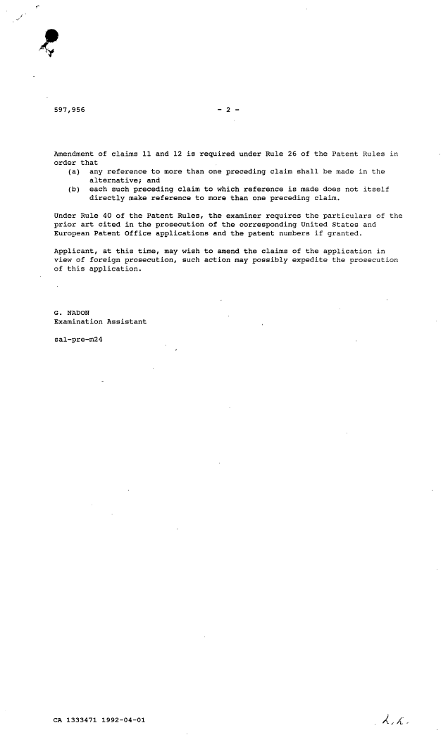 Document de brevet canadien 1333471. Poursuite-Amendment 19911201. Image 3 de 4