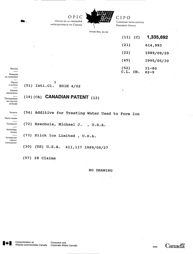 Canadian Patent Document 1335692. Cover Page 19941230. Image 1 of 1