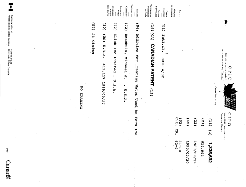 Document de brevet canadien 1335692. Page couverture 19941230. Image 1 de 1