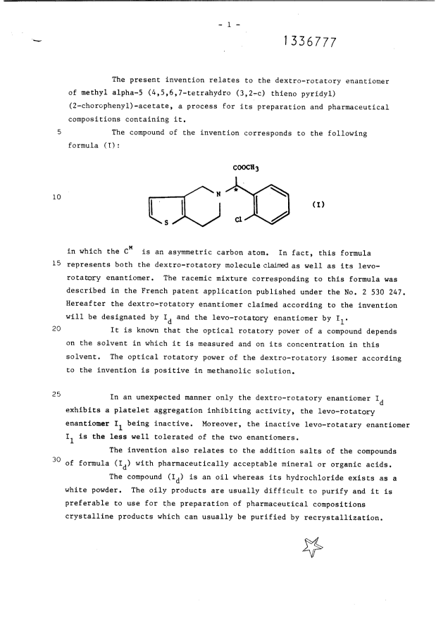 Canadian Patent Document 1336777. Description 19941222. Image 1 of 21