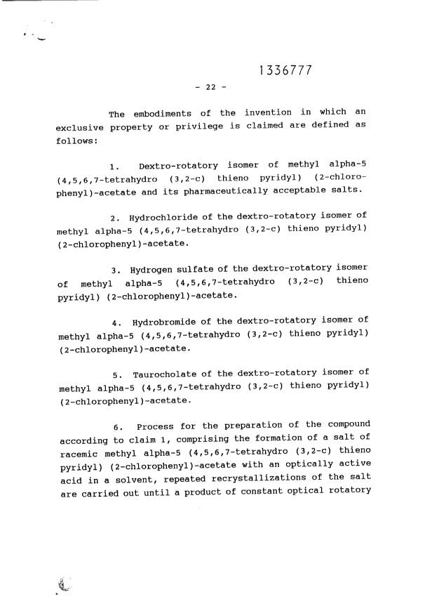 Document de brevet canadien 1336777. Revendications 19941222. Image 1 de 2
