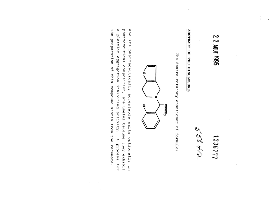 Document de brevet canadien 1336777. Abrégé 19941222. Image 1 de 1