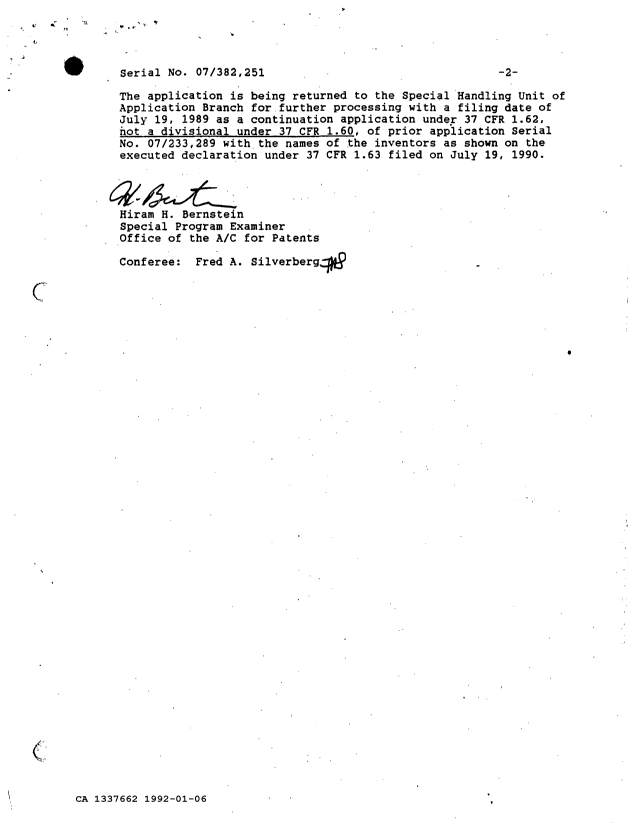 Canadian Patent Document 1337662. PCT Correspondence 19920106. Image 27 of 27