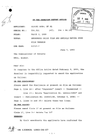 Canadian Patent Document 1338431. Prosecution Correspondence 19930607. Image 1 of 13