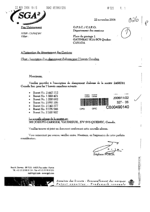 Canadian Patent Document 1338682. Correspondence 20051222. Image 1 of 2