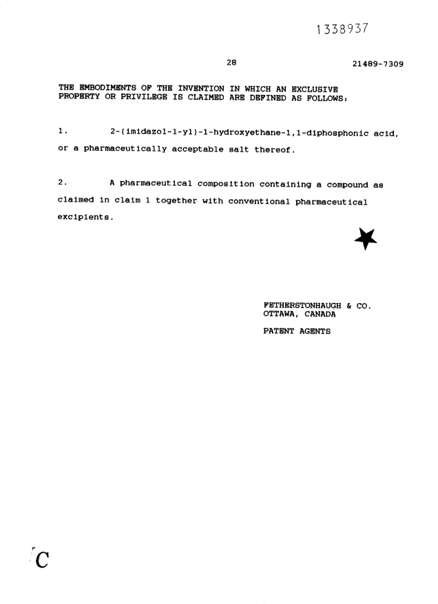 Canadian Patent Document 1338937. Claims 19961221. Image 1 of 1