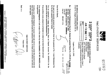 Canadian Patent Document 1339122. Fees 20020619. Image 1 of 1