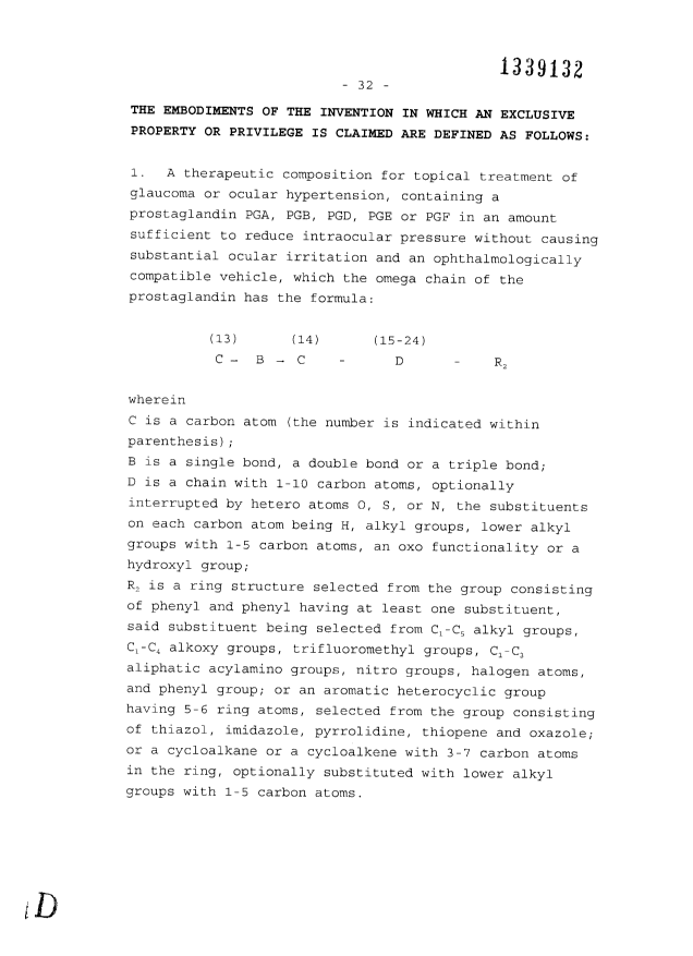 Document de brevet canadien 1339132. Revendications 19961230. Image 1 de 6