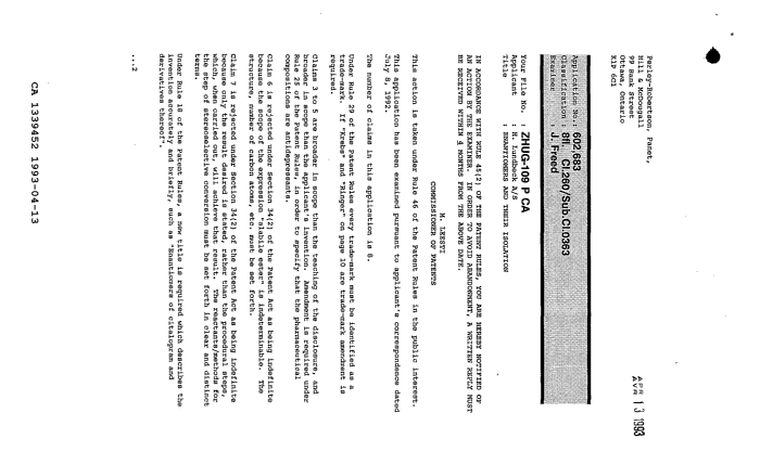 Document de brevet canadien 1339452. Demande d'examen 19930413. Image 1 de 2