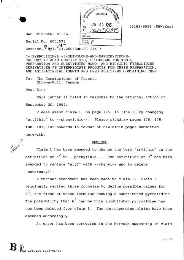 Canadian Patent Document 1340114. Prosecution-Amendment 19941230. Image 1 of 8