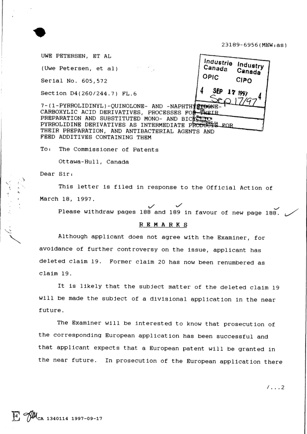 Canadian Patent Document 1340114. Prosecution-Amendment 19961217. Image 1 of 2
