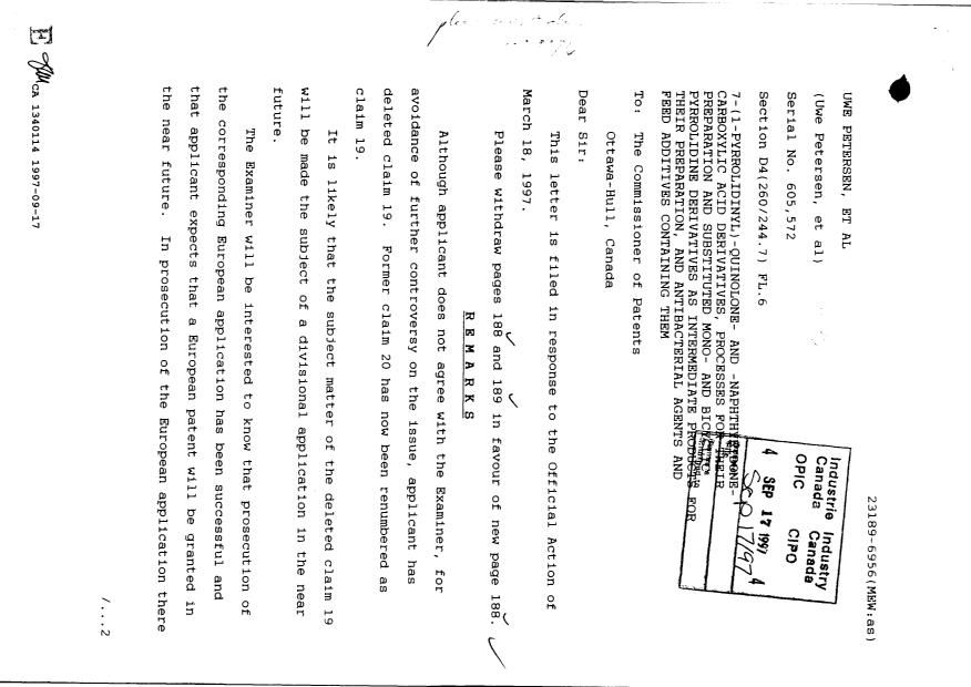 Document de brevet canadien 1340114. Poursuite-Amendment 19961217. Image 1 de 2