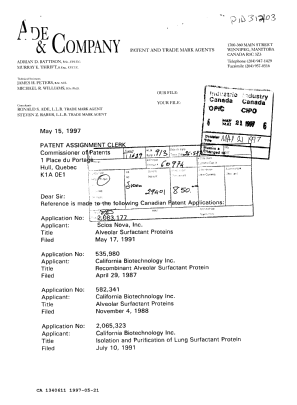 Canadian Patent Document 1340611. Prosecution Correspondence 19970521. Image 1 of 3