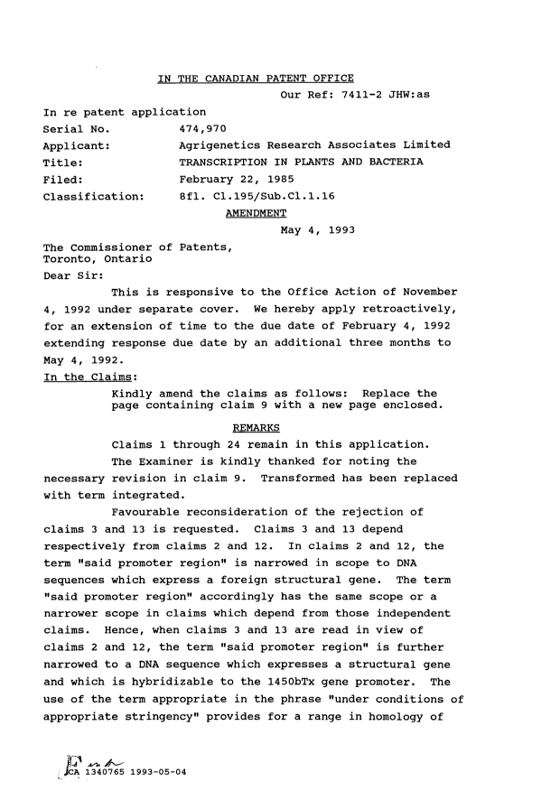 Canadian Patent Document 1340765. PCT Correspondence 19930504. Image 2 of 4
