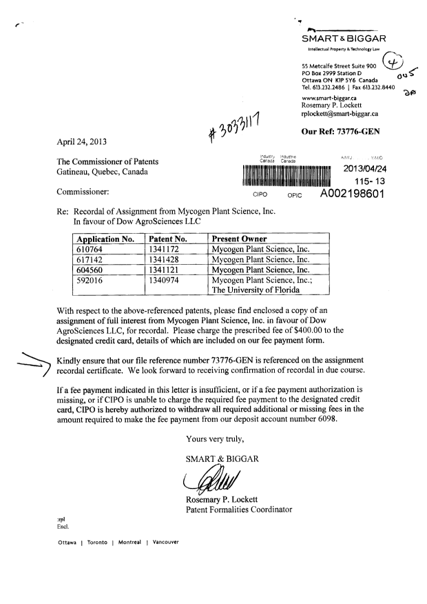 Document de brevet canadien 1340974. Cession 20130424. Image 1 de 2