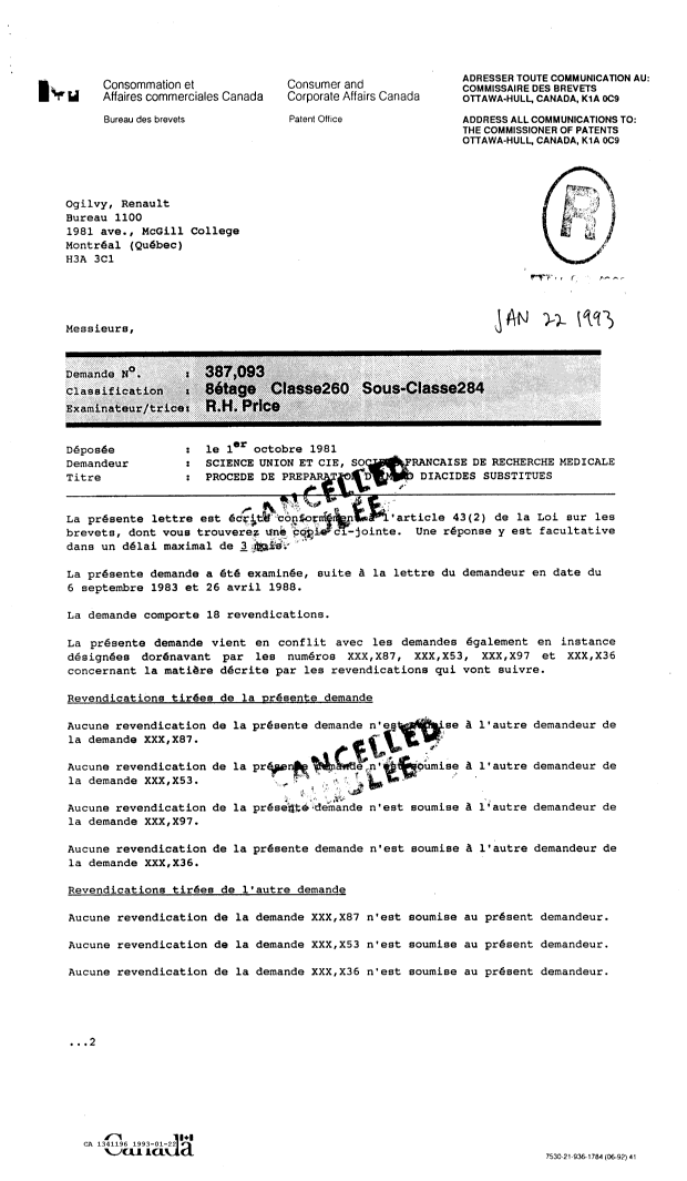 Canadian Patent Document 1341196. Prosecution-Amendment 19921222. Image 1 of 18