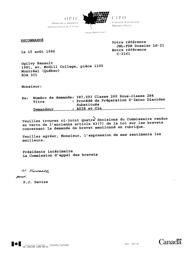 Canadian Patent Document 1341196. Prosecution-Amendment 19951215. Image 1 of 57
