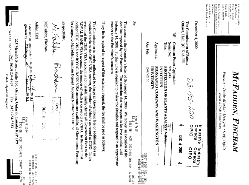 Canadian Patent Document 1341565. PCT Correspondence 20001204. Image 1 of 2