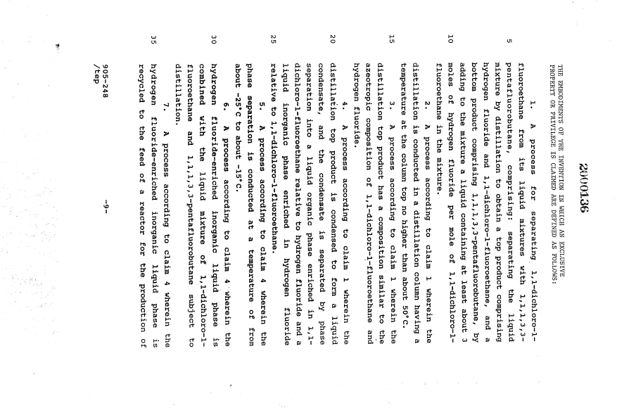 Document de brevet canadien 2000136. Revendications 19901104. Image 1 de 2