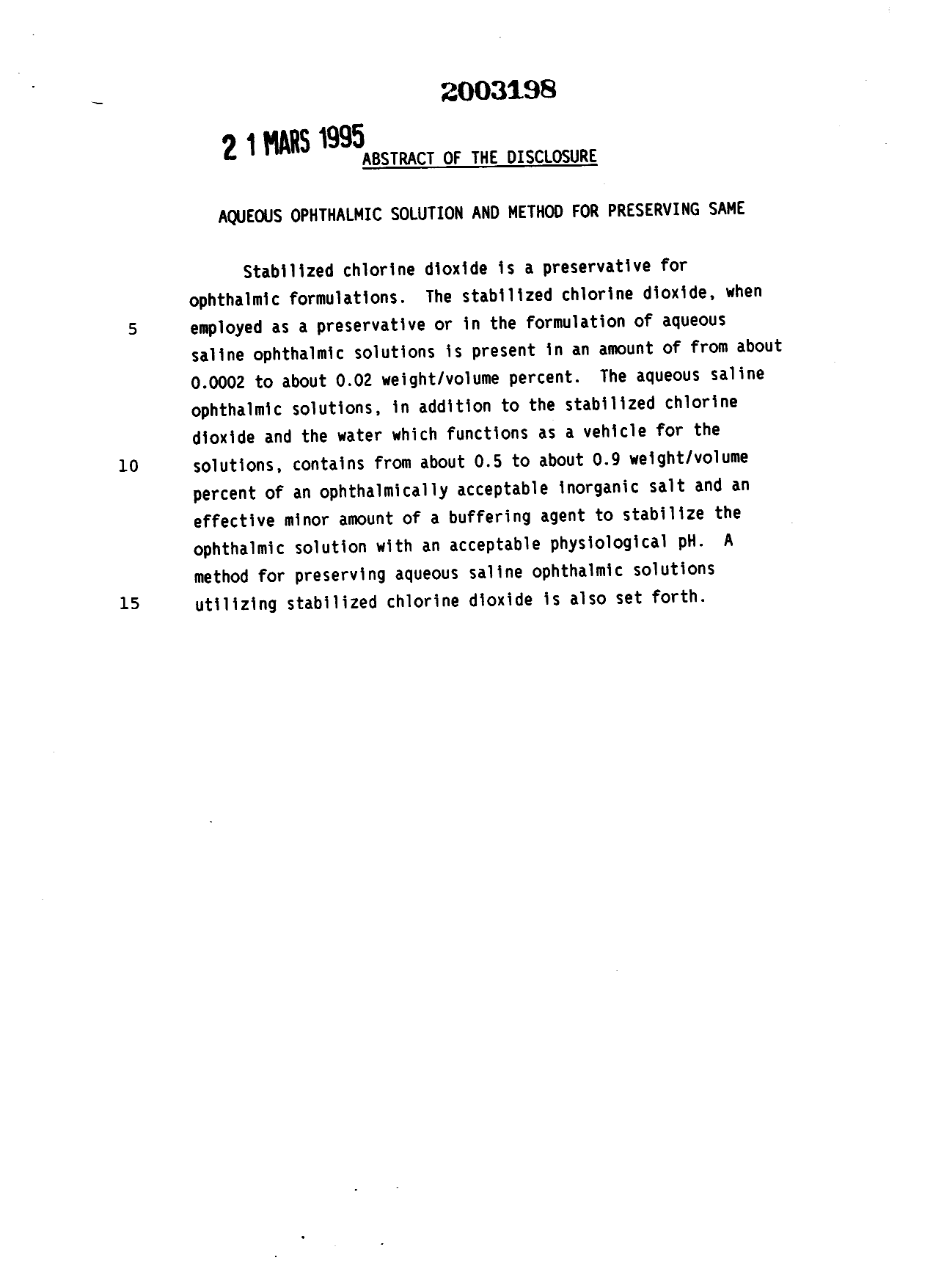 Document de brevet canadien 2003198. Abrégé 19941221. Image 1 de 1