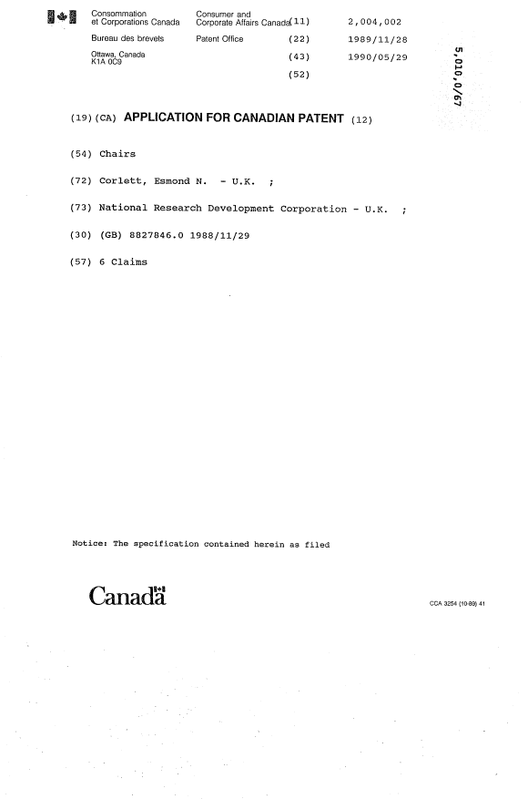 Canadian Patent Document 2004002. Cover Page 19921204. Image 1 of 1