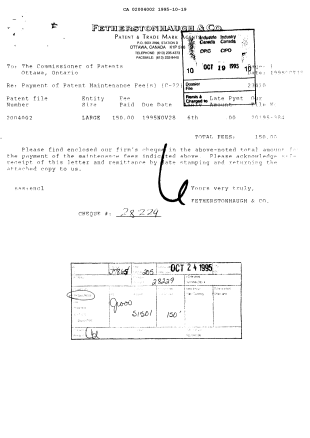 Canadian Patent Document 2004002. Fees 19941219. Image 1 of 1