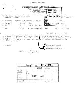 Canadian Patent Document 2004002. Fees 19951019. Image 1 of 1