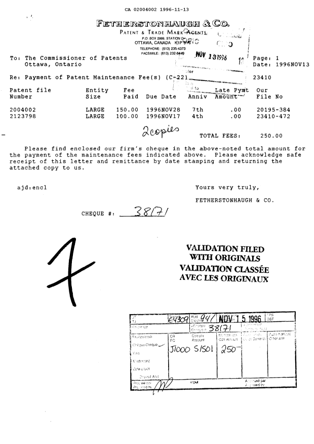 Canadian Patent Document 2004002. Fees 19951213. Image 1 of 1