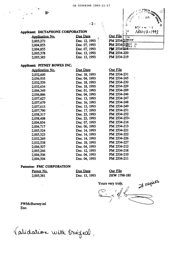 Document de brevet canadien 2004349. Taxes 19931117. Image 1 de 1
