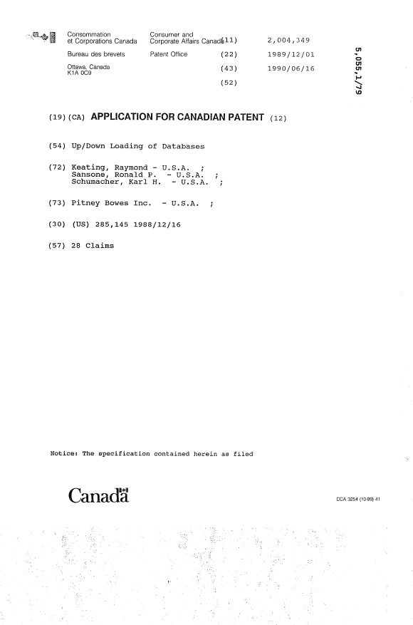 Document de brevet canadien 2004349. Page couverture 19940423. Image 1 de 1
